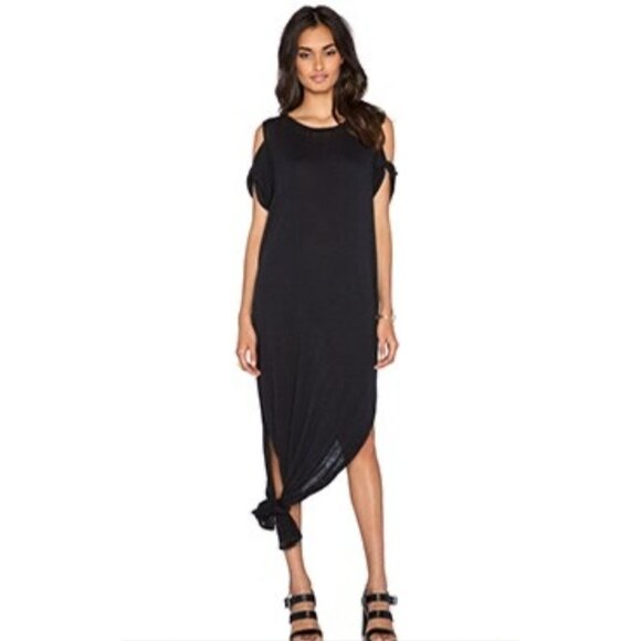 Free People Casual Black Cold Shoulder Side Slits Relaxed Boho Jersey Maxi Dress - Picture 2 of 14